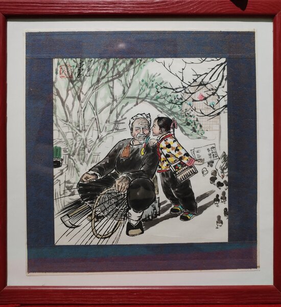 Pictura chinezeasca autentica, cu sigiliu si semnatura, intitulata Soapte