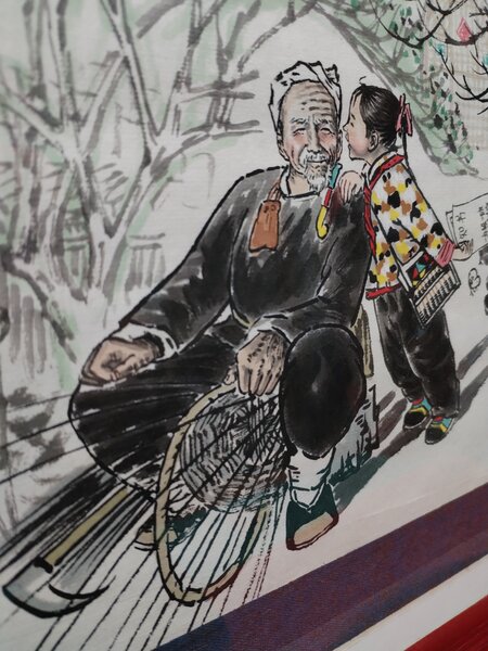 Pictura chinezeasca autentica, cu sigiliu si semnatura, intitulata Soapte